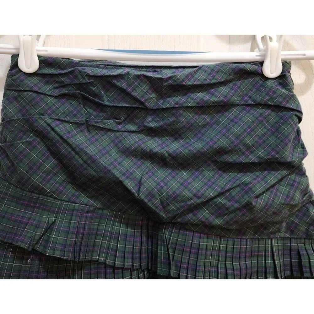 Ralph Lauren Girls Ruched Tiered Pleated Skirt‎ Side Zip Green Plaid 10 *Sample*